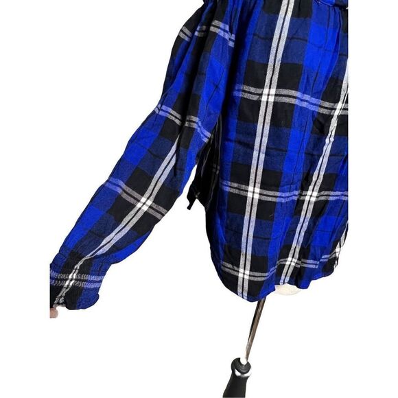 Sanctuary Cold Shoulder Long Sleeve Blue Flannel Blouse Size Small - Picture 2 of 6